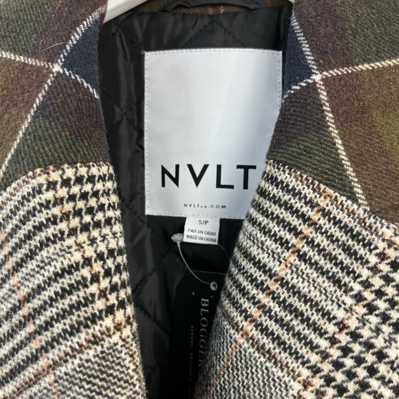 NVLT Grey and Green Mixed Glen Plaid Coat - Picture 11 of 12